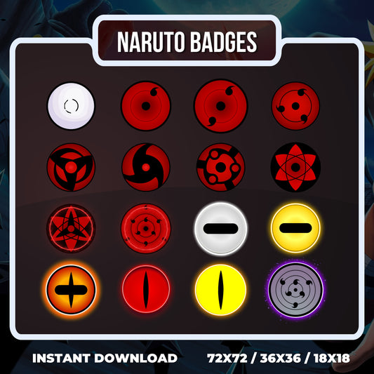 Naruto 16 Symbol Badges | Anime Twitch, YouTube & Discord Sub Badge Set