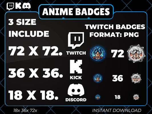 Goku Badges Base to 3 Year | Anime Twitch, YouTube & Discord Sub Badges Progression Set