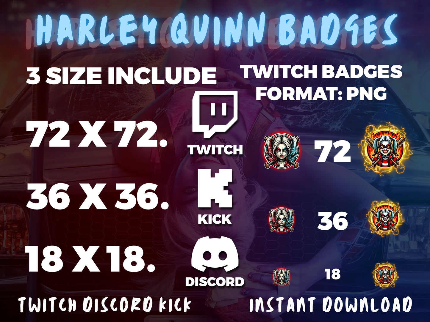 Harley Quinn Badge Pack β Twitch/Discord Sub Icons (Base to 1 Year)