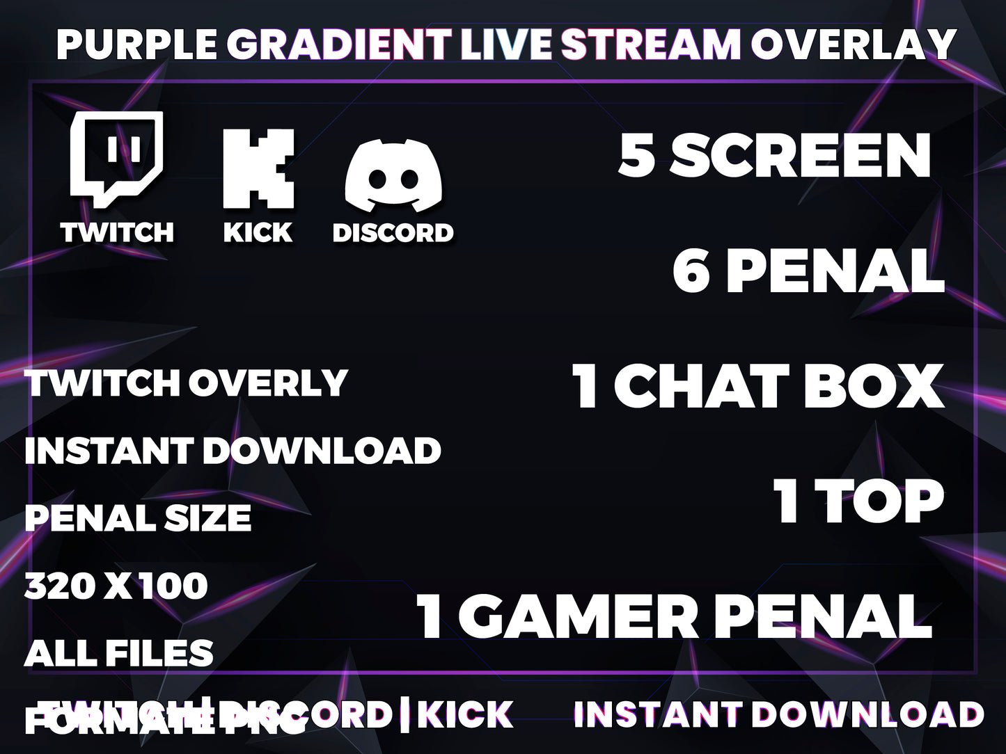 Purple Gradient Live Stream Overlay | Modern Twitch, YouTube & Gaming Stream Package