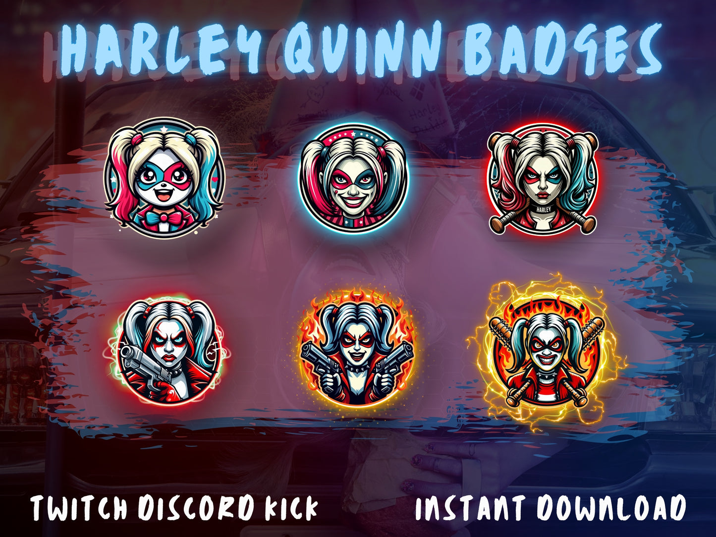 Harley Quinn Badge Pack – Twitch/Discord Sub Icons (Base to 1 Year)