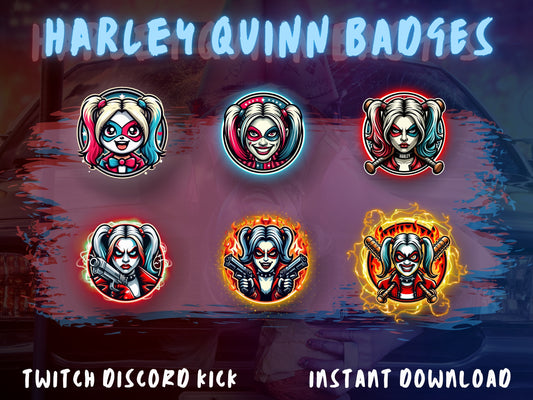 Harley Quinn Badge Pack – Twitch/Discord Sub Icons (Base to 1 Year)