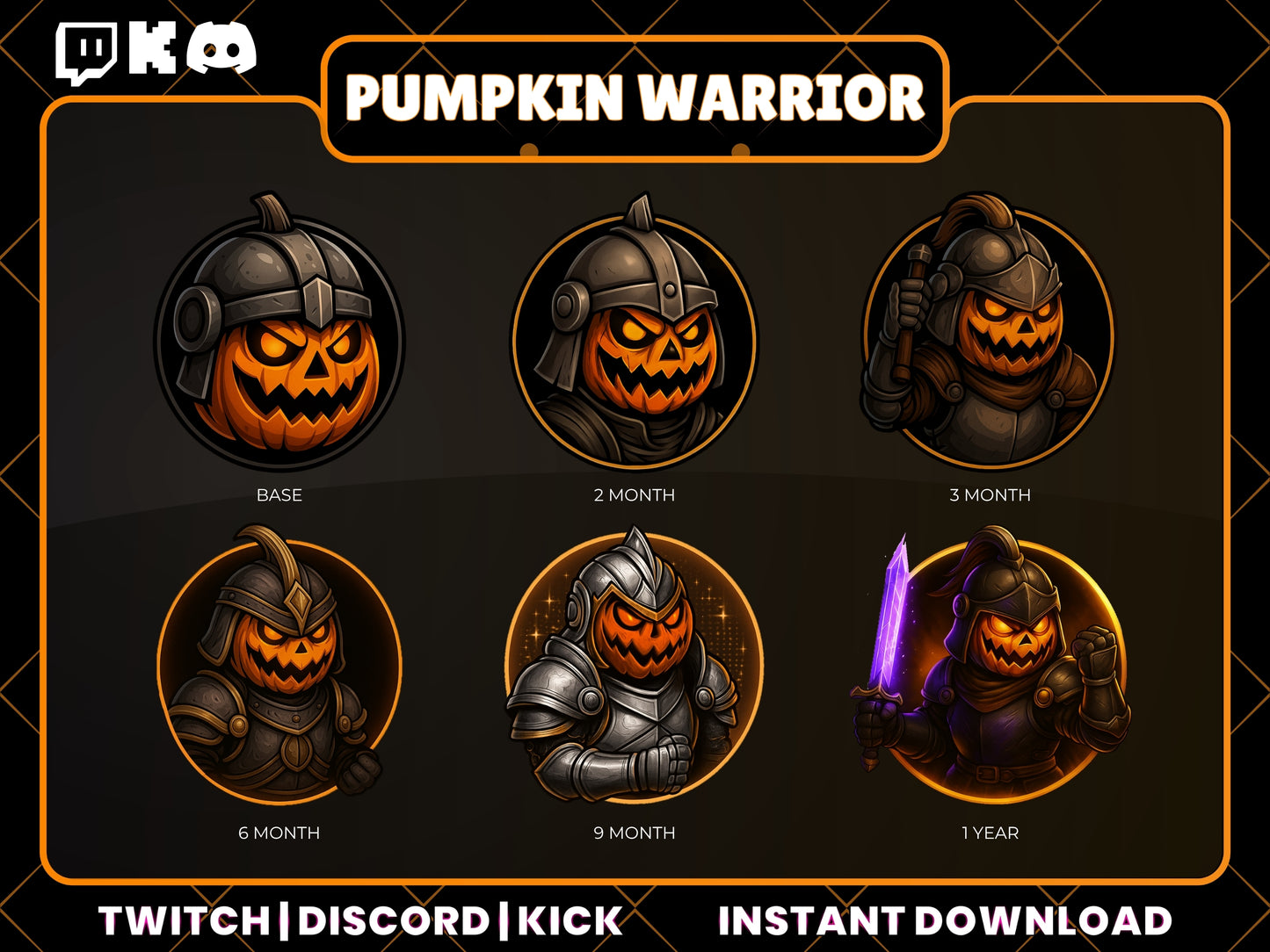 6 Pumpkin Warrior Badges | Halloween Twitch, YouTube & Discord Sub Badges