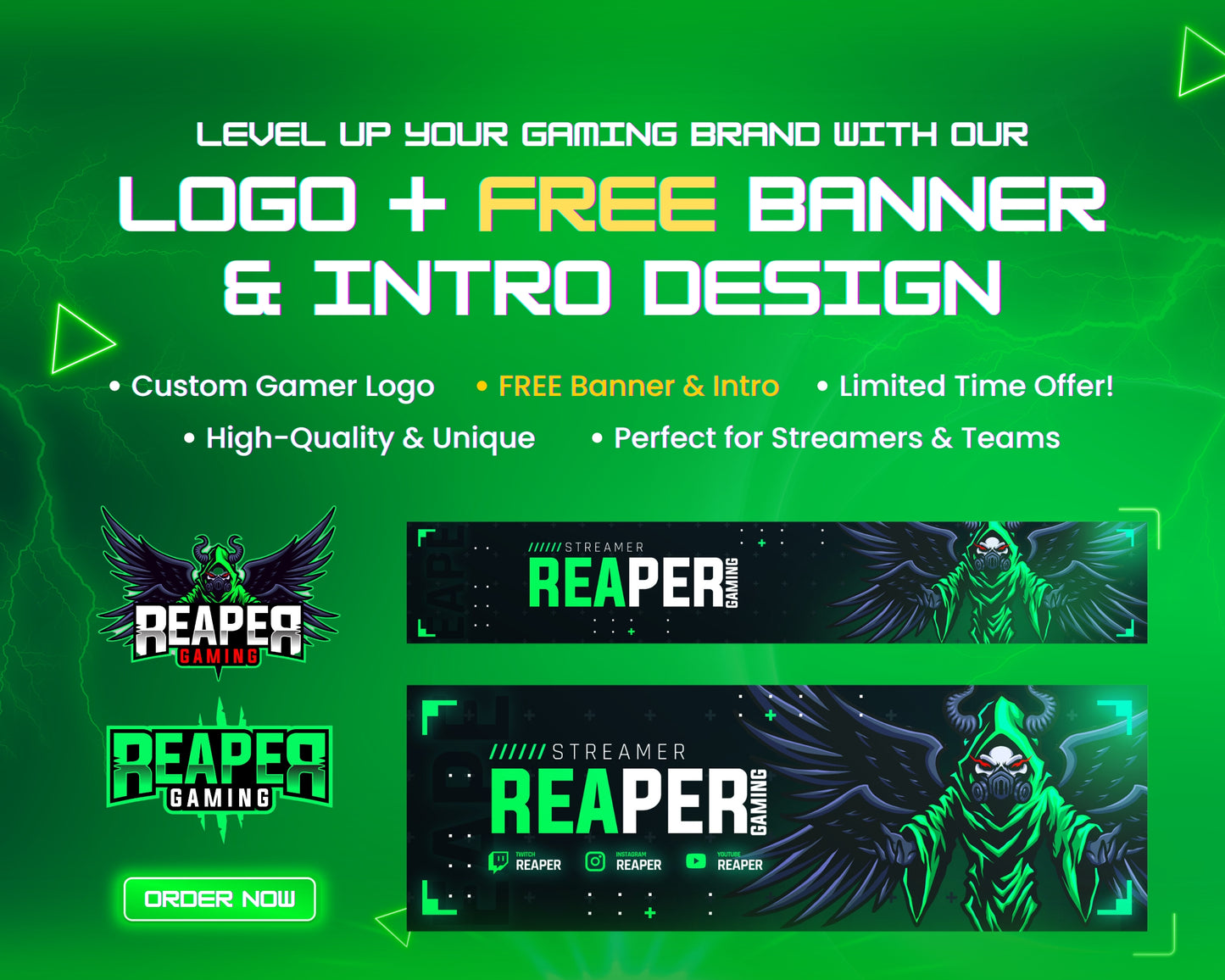 Custom Gamer Logo + Streamer Banner & Animated Intro Pack