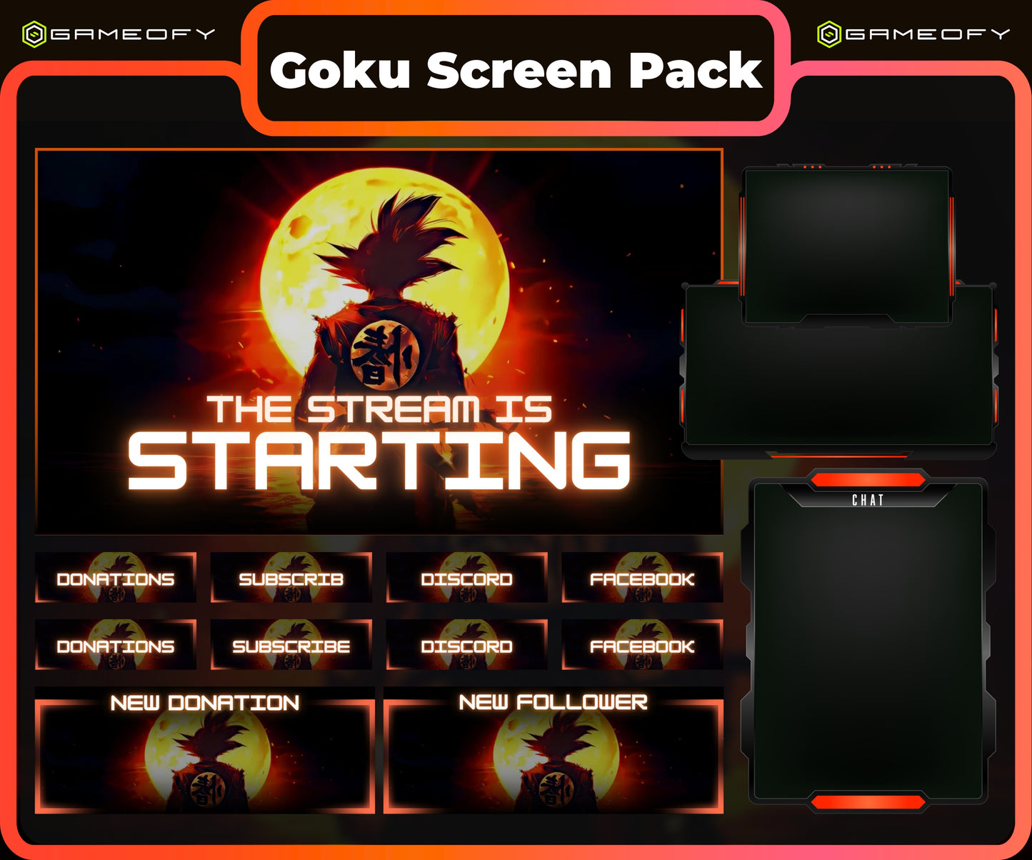 Anime Energy Stream Pack | Animated + Static Twitch Screens | Overlay, Chat Box, Alerts & Panels | Streaming Graphics
