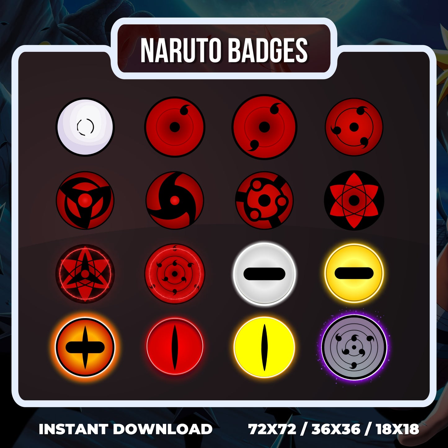 Naruto 16 Symbol Badges | Anime Twitch, YouTube & Discord Sub Badge Set