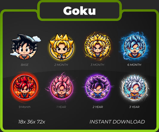 Goku Chibi Twitch Subscriber Badges | Base to 3 Year Pack | Anime Stream Graphics