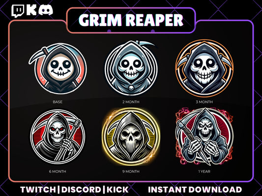 Grim Reaper Badges | Dark Twitch, YouTube & Discord Streaming Sub Badges