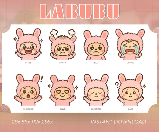 Labubu Emote Set (8) | Cute Twitch, Discord & YouTube Streaming Emotes