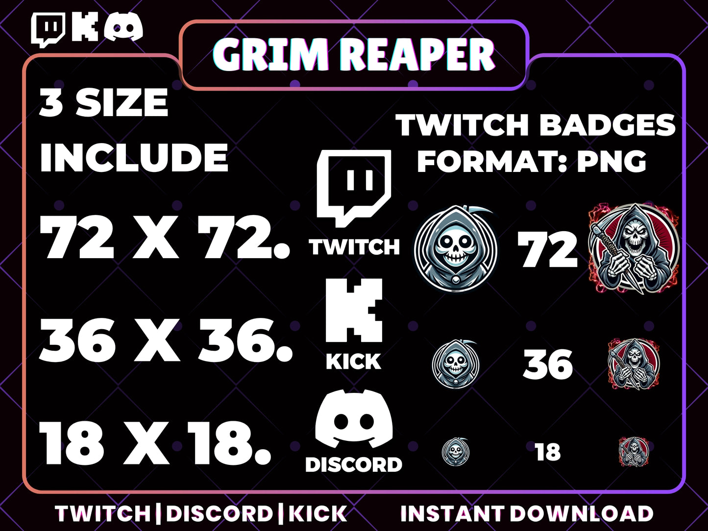 Grim Reaper Badges | Dark Twitch, YouTube & Discord Streaming Sub Badges