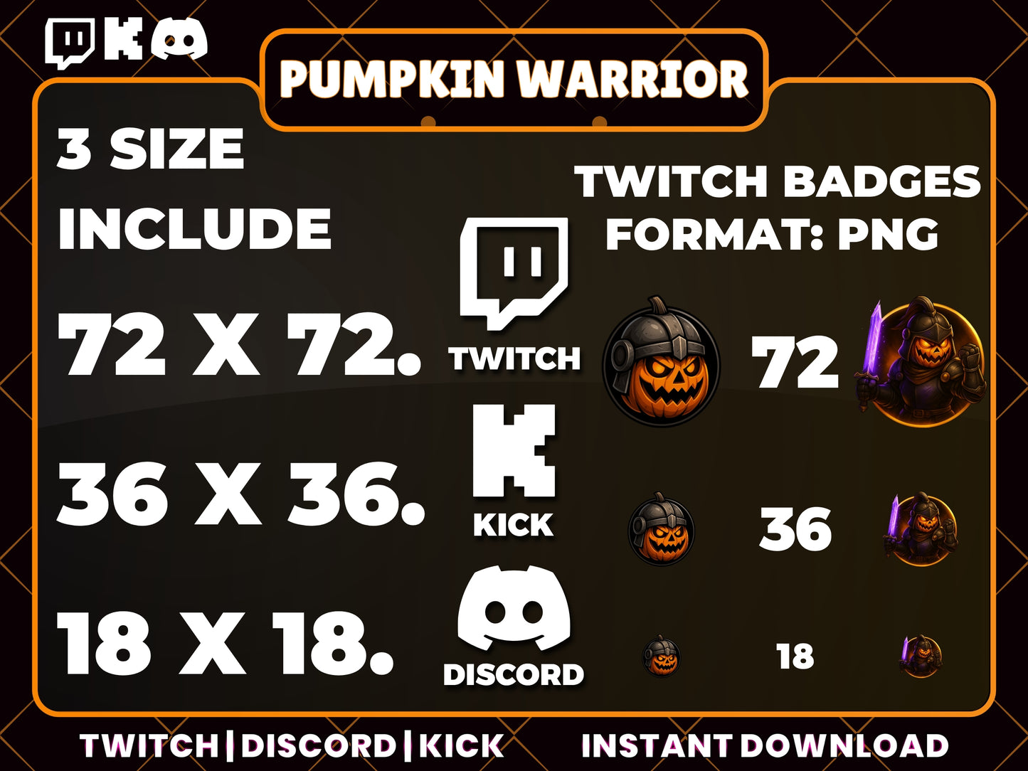 6 Pumpkin Warrior Badges | Halloween Twitch, YouTube & Discord Sub Badges