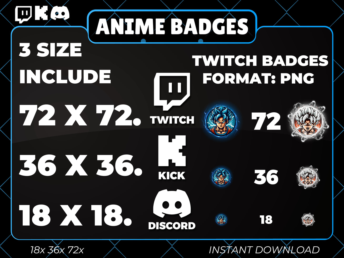 Goku Badges Base to 3 Year | Anime Twitch, YouTube & Discord Sub Badges Progression Set