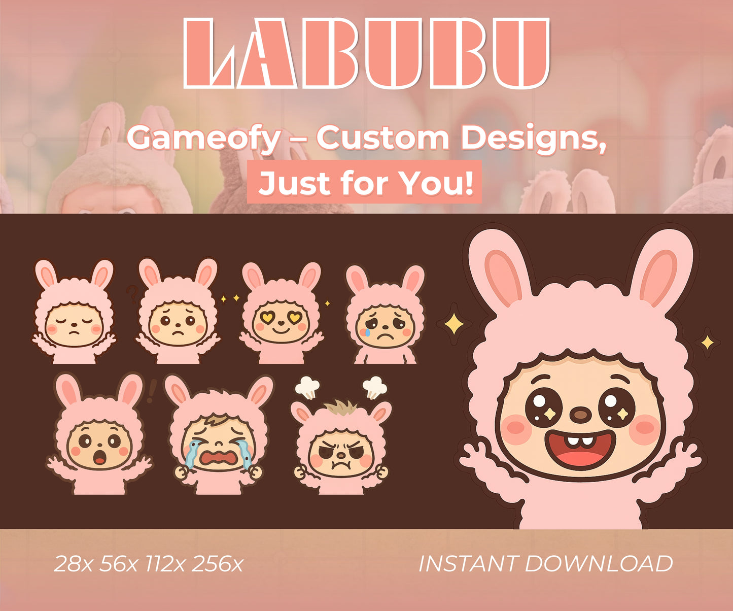 Labubu Emote Set (8) | Cute Twitch, Discord & YouTube Streaming Emotes