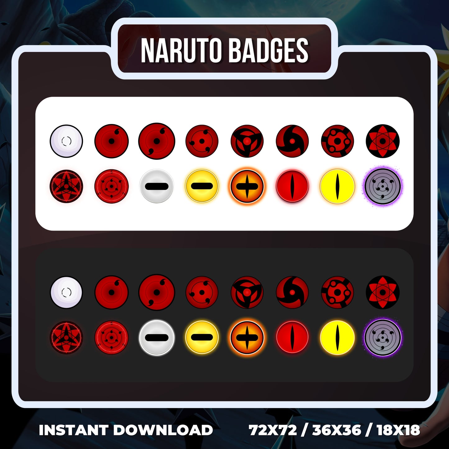 Naruto 16 Symbol Badges | Anime Twitch, YouTube & Discord Sub Badge Set