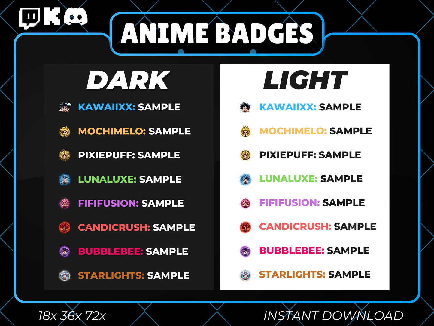 Goku Badges Base to 3 Year | Anime Twitch, YouTube & Discord Sub Badges Progression Set