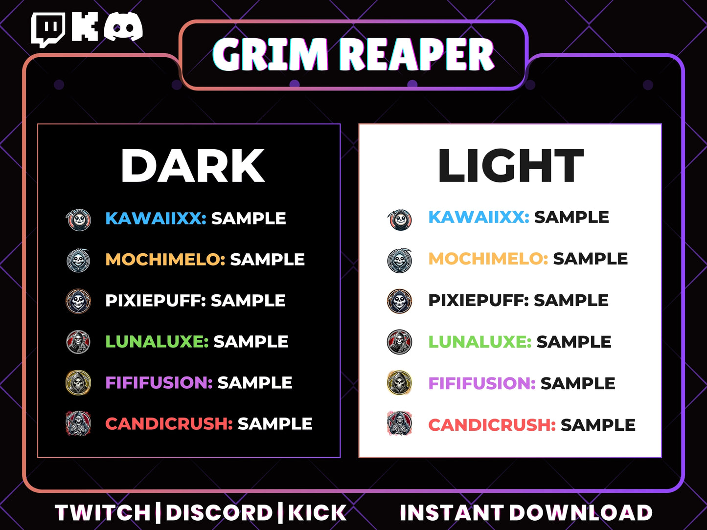 Grim Reaper Badges | Dark Twitch, YouTube & Discord Streaming Sub Badges