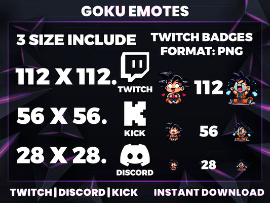 Goku 6 Emotes Pack – Dragon Ball Anime Inspired | Twitch, Discord & YouTube Emotes (28/56/112 px) – Digital Download