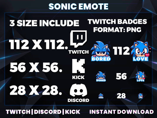 Sonic 6 Emotes Pack – Cute Gamer Emotes for Twitch, Discord & YouTube | Digital Download (28/56/112 px)