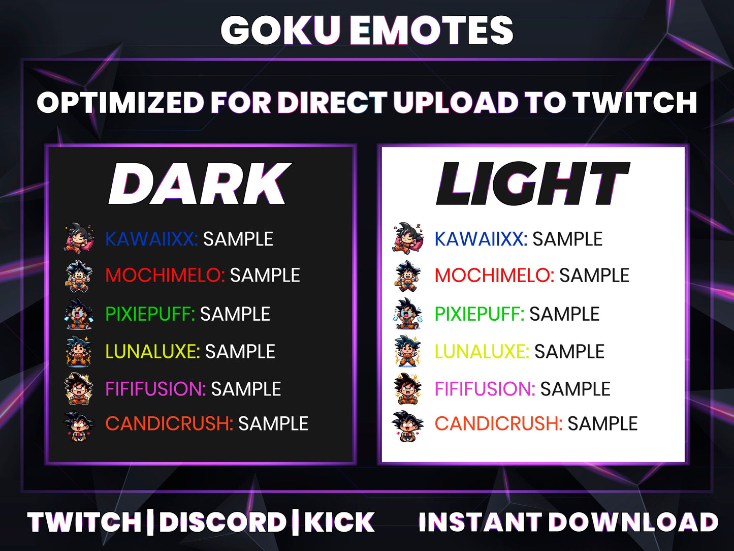Goku 6 Emotes Pack – Dragon Ball Anime Inspired | Twitch, Discord & YouTube Emotes (28/56/112 px) – Digital Download