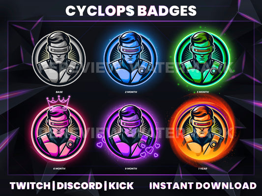 Cyclops Badge Pack – Laser-Eye Sub Icons (Base to 1 Year)