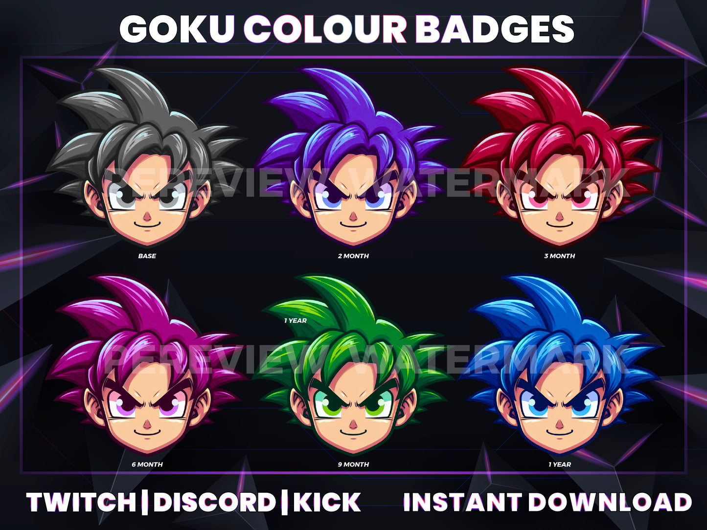 Kid Goku Color Twitch Badges | Base to 1 Year Anime Evolution Sub Badges (Dragon Ball Inspired)