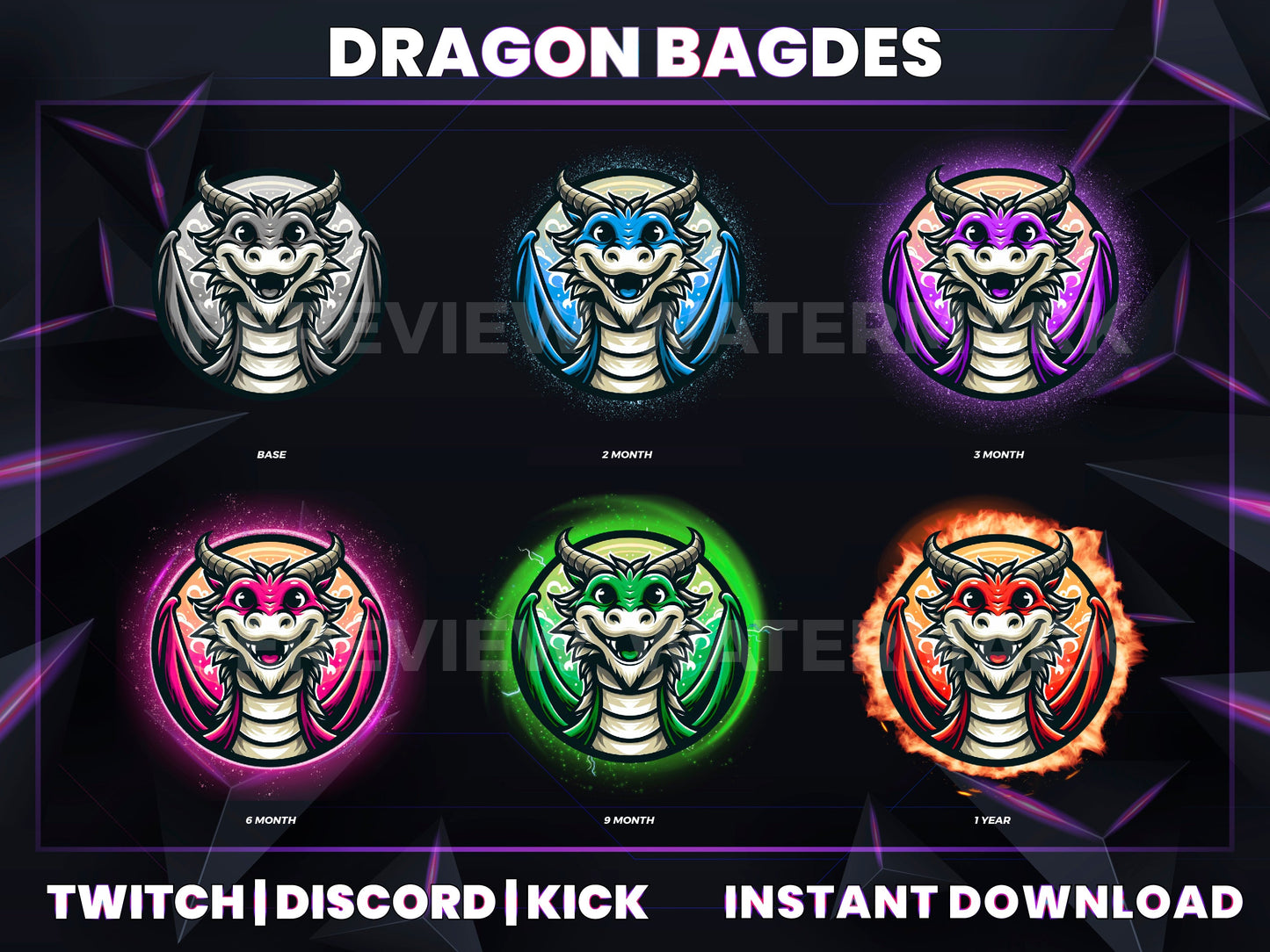 Dragon Badge Pack – Mythical Twitch/Discord Sub Icons (Base to 1 Year)