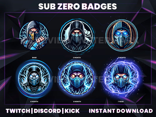 Sub-Zero Twitch Sub Badges | Base to 1 Year Mortal Kombat-Inspired Loyalty Badge Pack