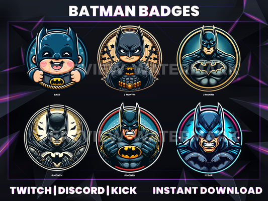 Batman Evolution Badges – 6 Subscriber Badges (Base to 1 Year)