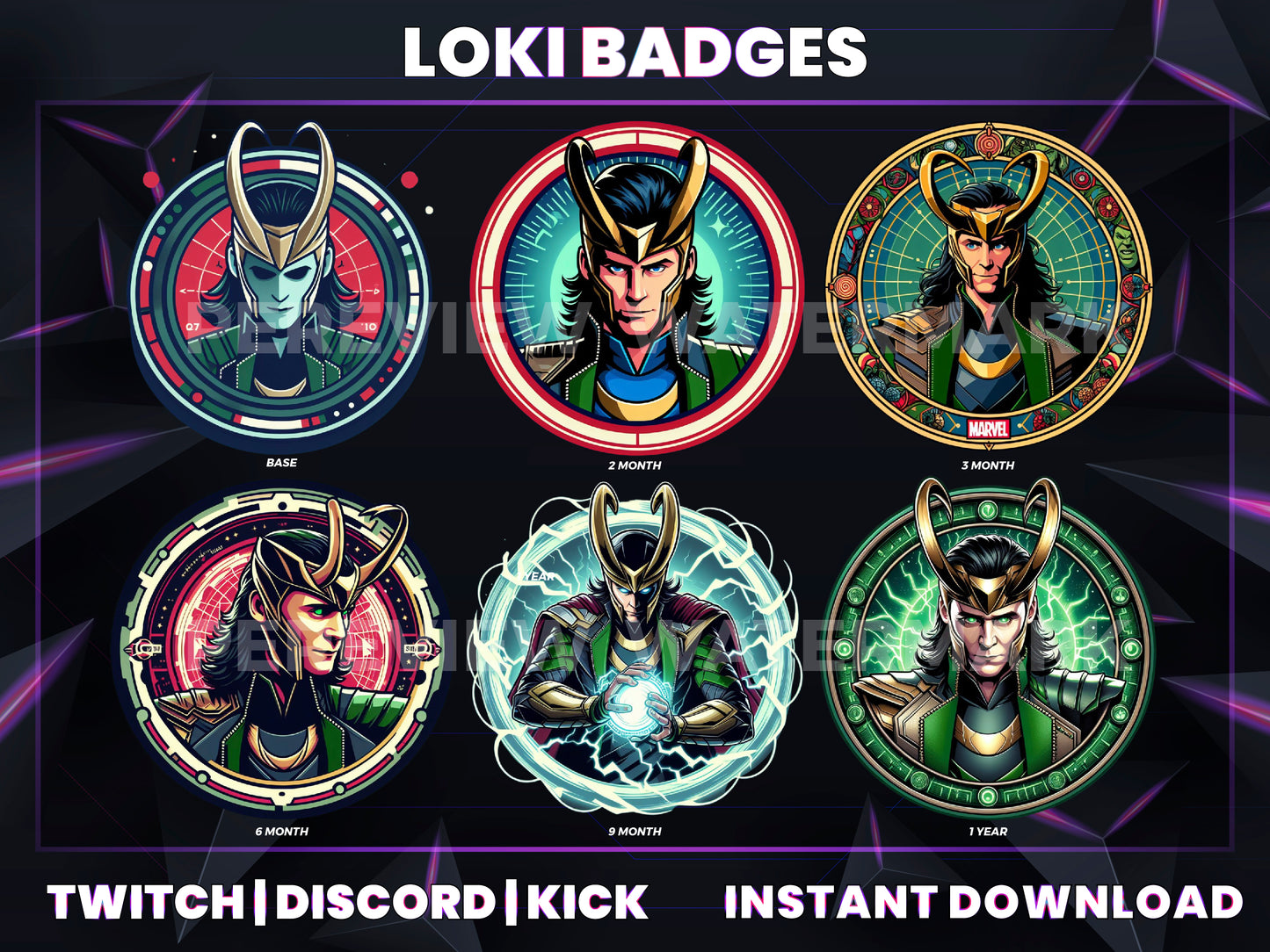 Loki Twitch Sub Badges | Base to 1 Year Marvel-Inspired Loyalty Badges for Streamers
