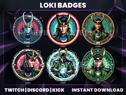 Loki Twitch Sub Badges | Base to 1 Year Marvel-Inspired Loyalty Badges for Streamers