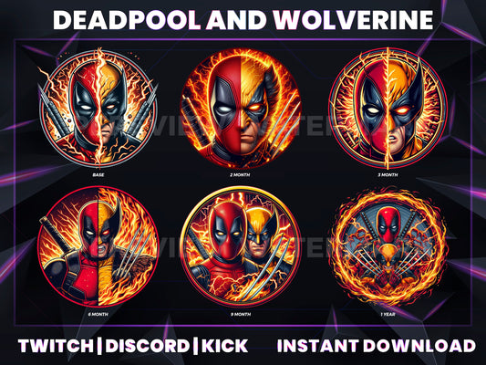 Deadpool & Wolverine Badges – 6 Subscriber Loyalty Badges (Base to 1 Year)