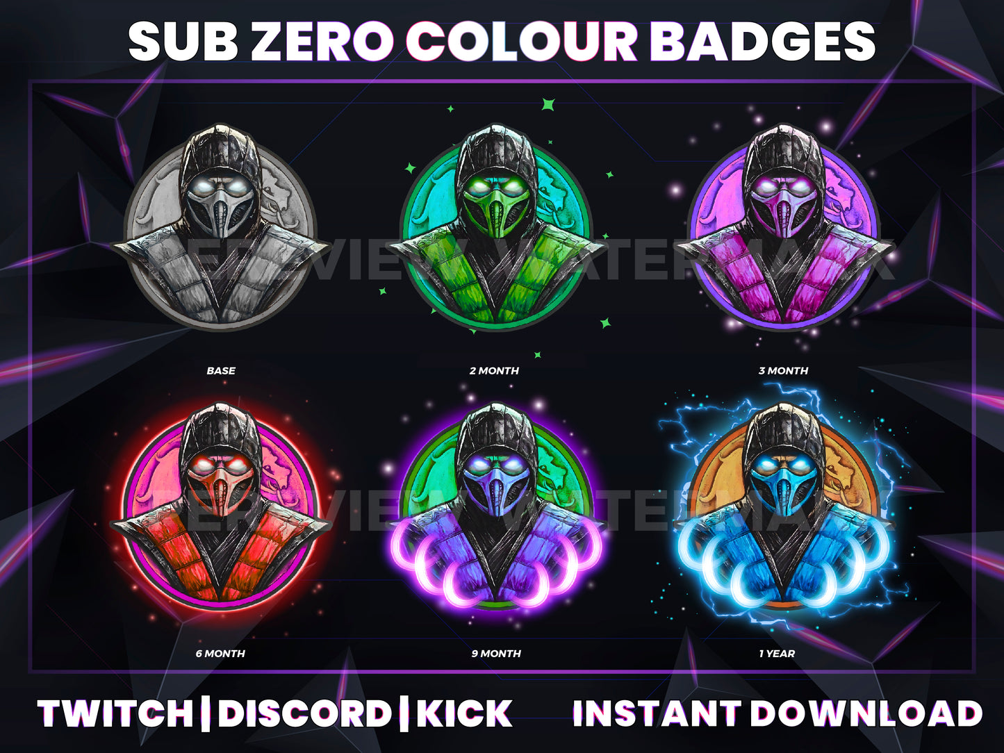 Sub-Zero Color Twitch Badges | Base to 1 Year Frost Ninja Sub Badge Pack (Mortal Kombat Inspired)