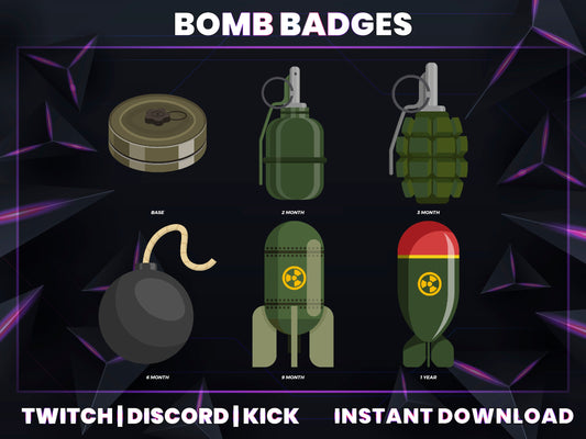 Bomb Badge Pack – Explosive Twitch/Discord Sub Icons (Base to 1 Year)