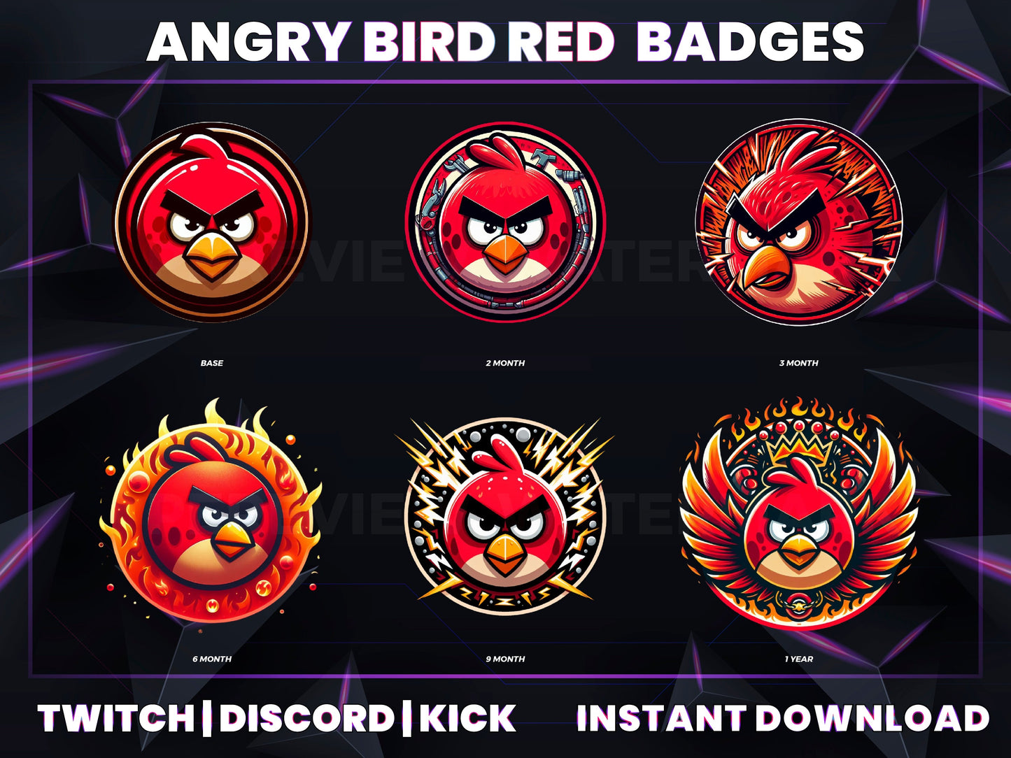 Angry Bird Red Sub Badges | Base to 1 Year Twitch Loyalty Badge Pack (Gaming & Cartoon Inspired)