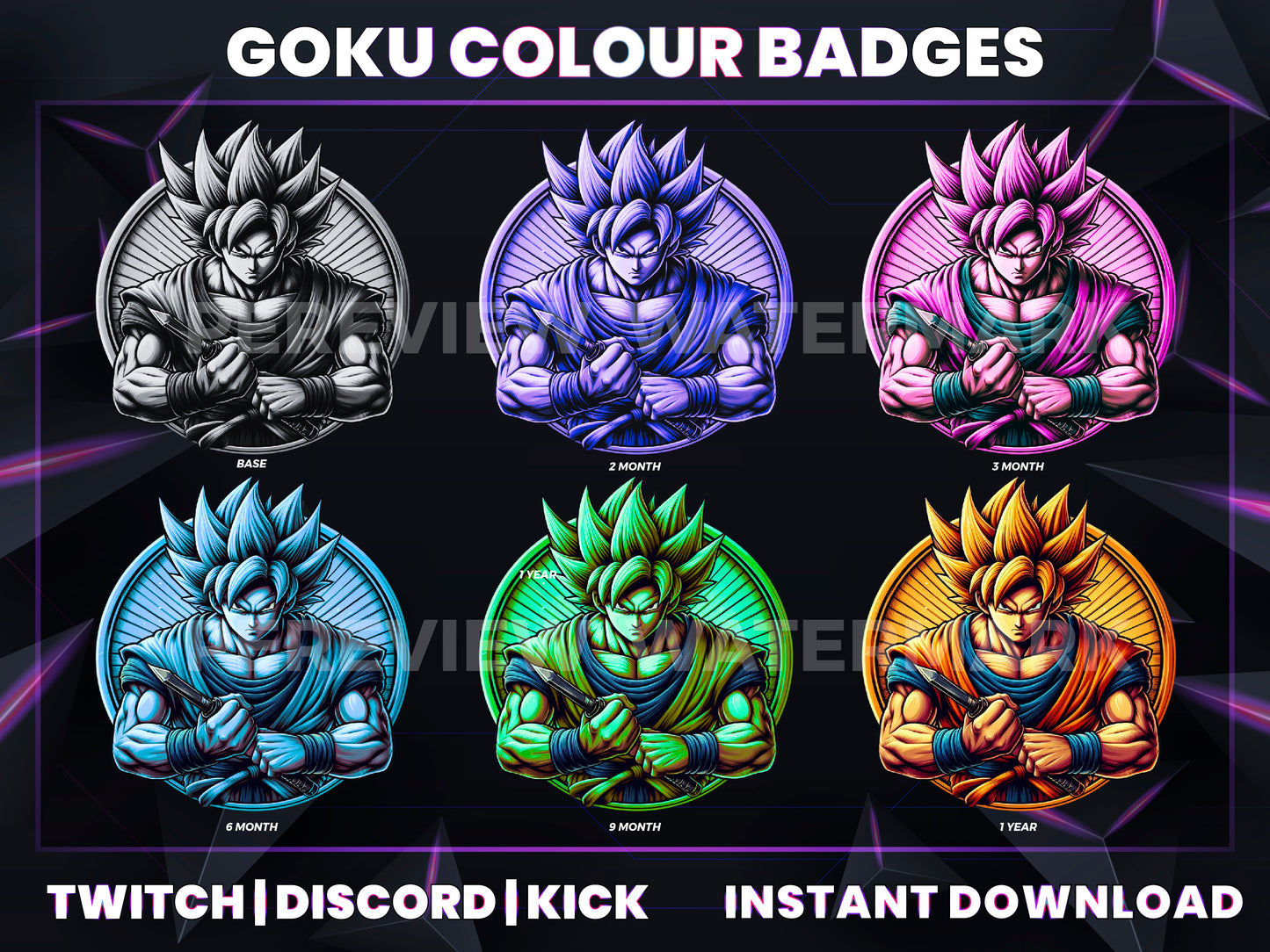 Goku Color Evolution Badges – Dragon Ball Hair Transformation Sub Icons (Base to 3 Years)