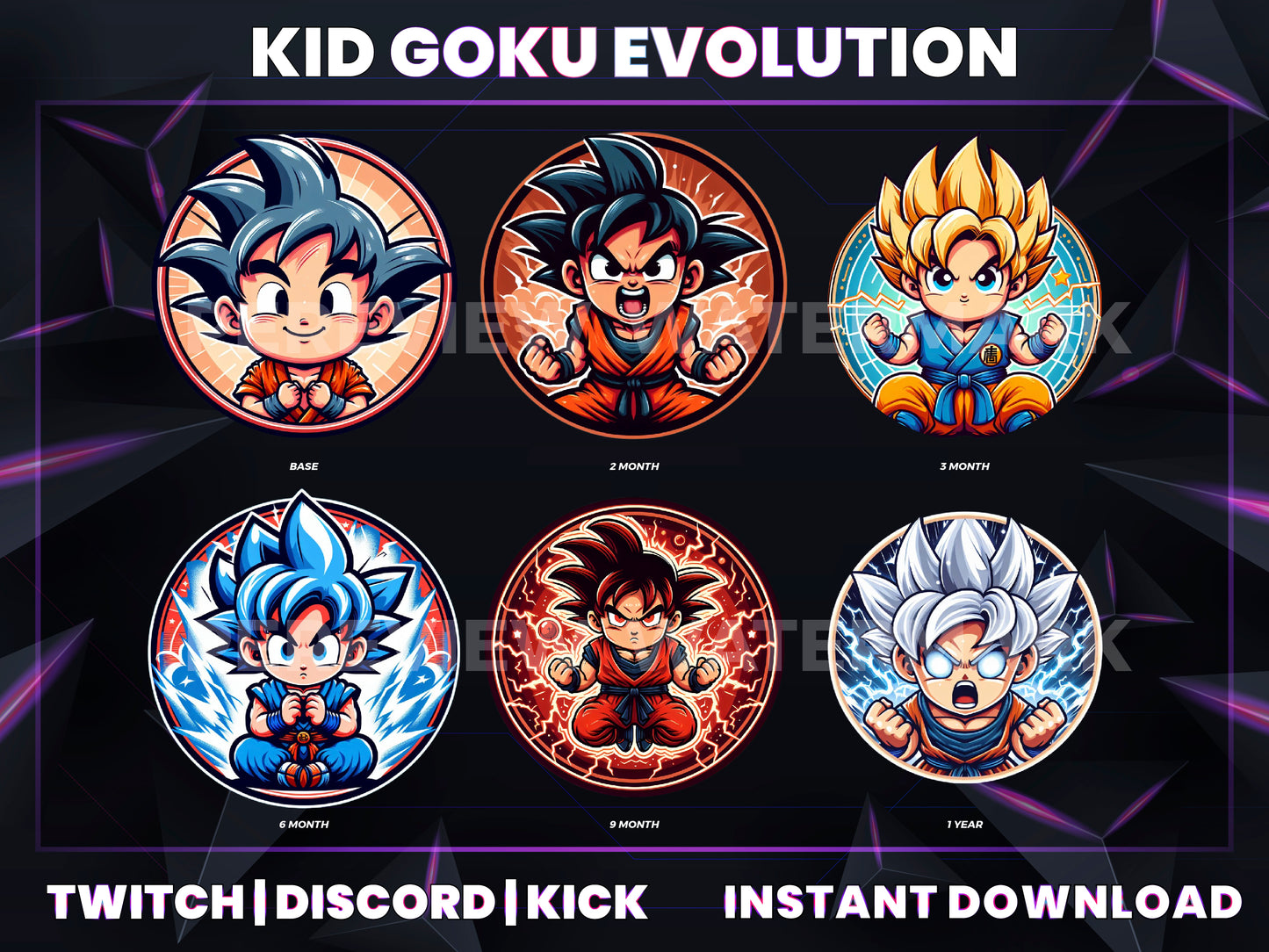 Kid Goku Twitch Badges | Base to 1 Year Sub Badge Evolution Pack (Dragon Ball Inspired)