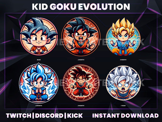 Kid Goku Twitch Badges | Base to 1 Year Sub Badge Evolution Pack (Dragon Ball Inspired)