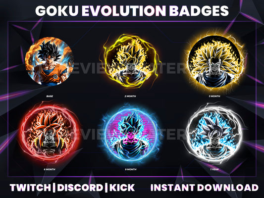 Goku Legacy Evolution Badges – Anime Twitch/Discord Sub Icons (Base to 1 Year)