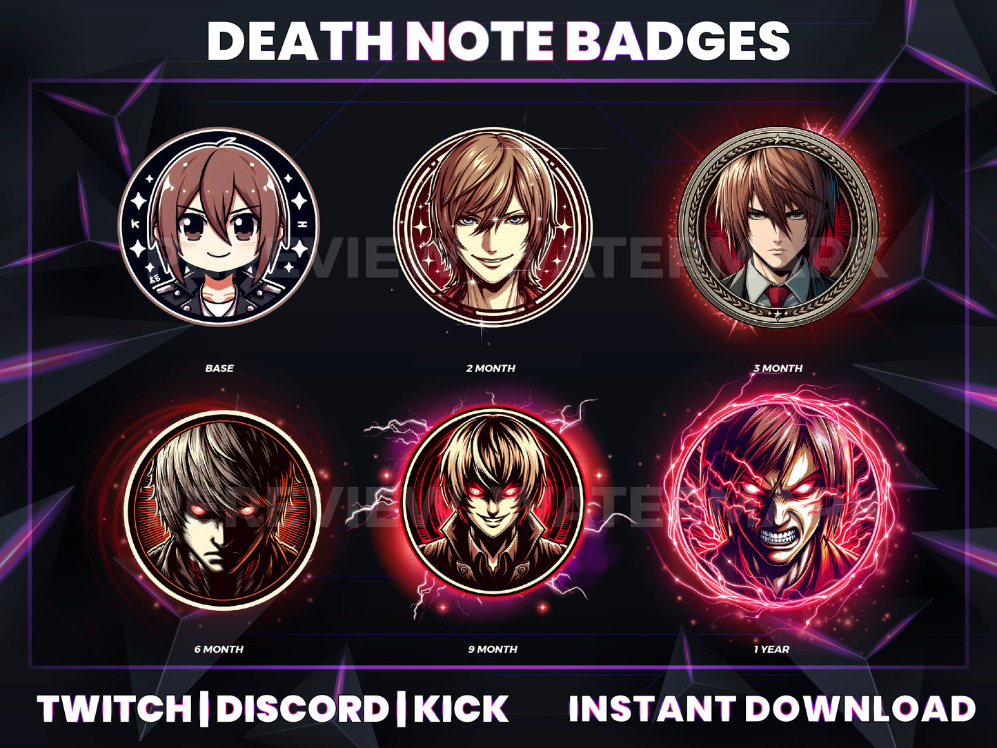 Death Note Stream Badges – 6 Subscriber Badges (Base to 1 Year)