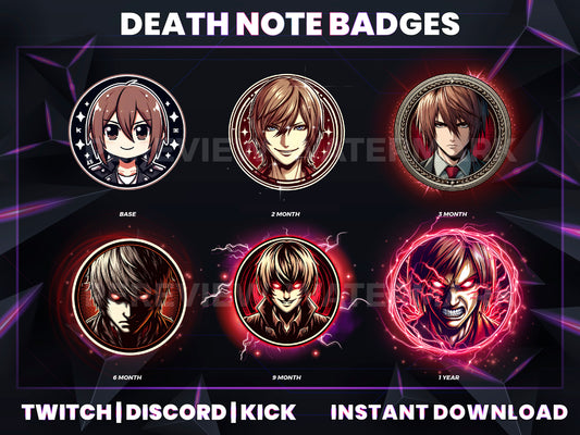 Death Note Stream Badges – 6 Subscriber Badges (Base to 1 Year)
