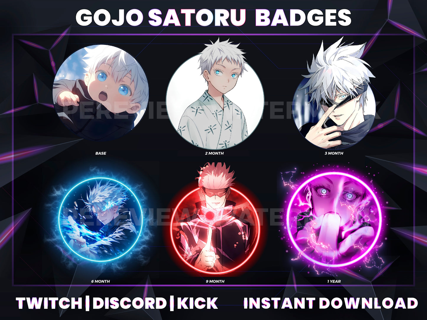 Gojo Satoru Anime Subscriber Badges – Twitch/Discord Icons (Base to 1 Year)