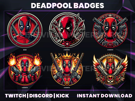 Deadpool Stream Badges – 6 Subscriber Badges (Base to 1 Year)