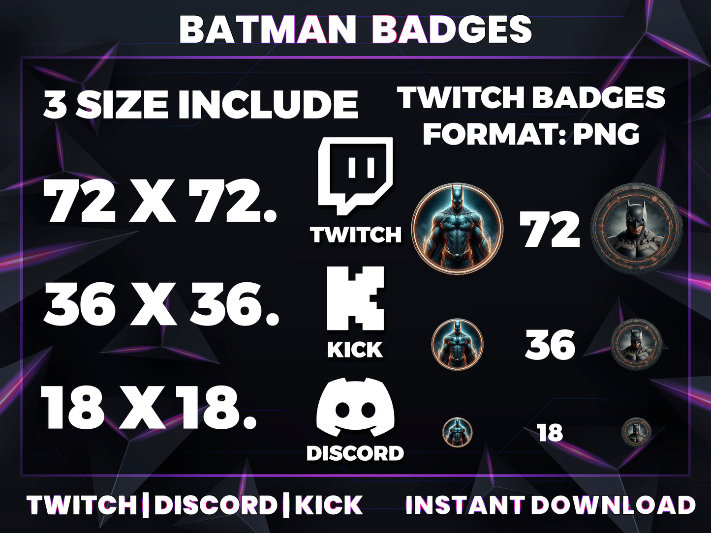 Batman Twitch Badges – Twitch, Discord, Kick (Base to 1 Year)