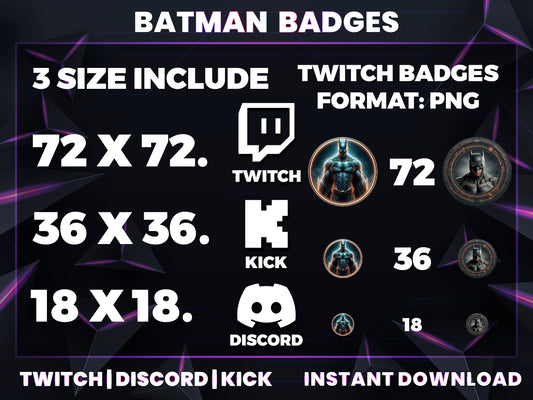 Batman Twitch Badges – Twitch, Discord, Kick (Base to 1 Year)