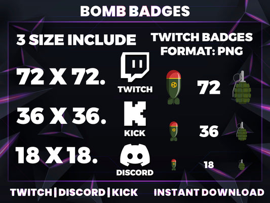 Bomb Badge Pack – Explosive Twitch/Discord Sub Icons (Base to 1 Year)