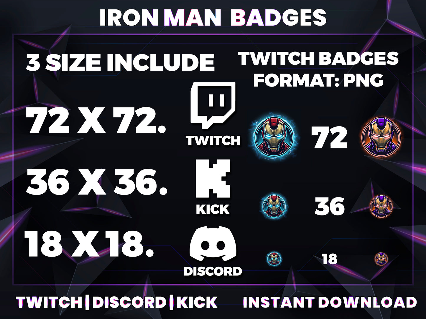 Iron Man color Badge Pack – Marvel Twitch/Discord Sub Icons (Base to 1 Year)
