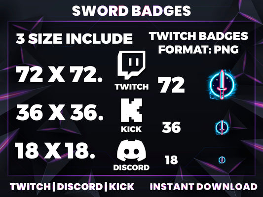 Sword Evolution Twitch Sub Badges | Base to 1 Year Weapon-Themed Loyalty Badge Pack for Streamers