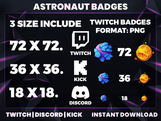 Astronaut Sub Badges | Base to 1 Year Space-Themed Loyalty Badge Set for Streamers