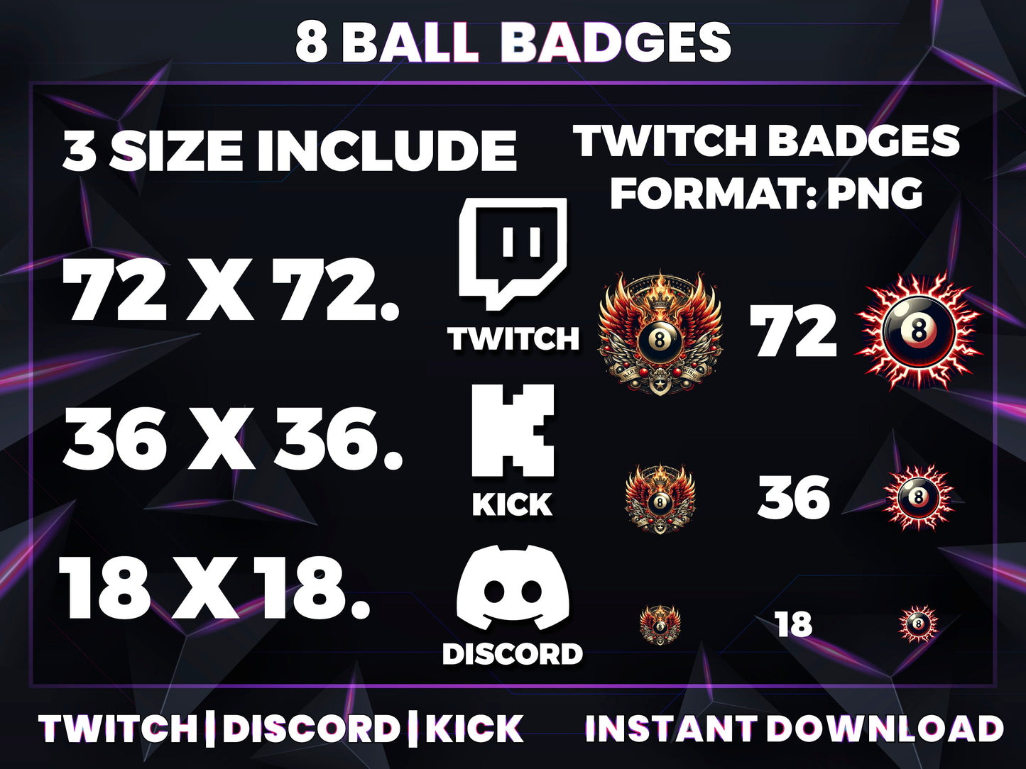 8 Ball Evolution Twitch Sub Badges | Base to 1 Year Pool & Game-Themed Loyalty Badge Set