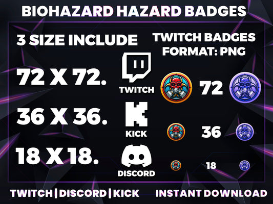 Biohazard Twitch Sub Badges | Base to 1 Year Hazard-Themed Loyalty Badge Pack (Toxic/Apocalypse Style)